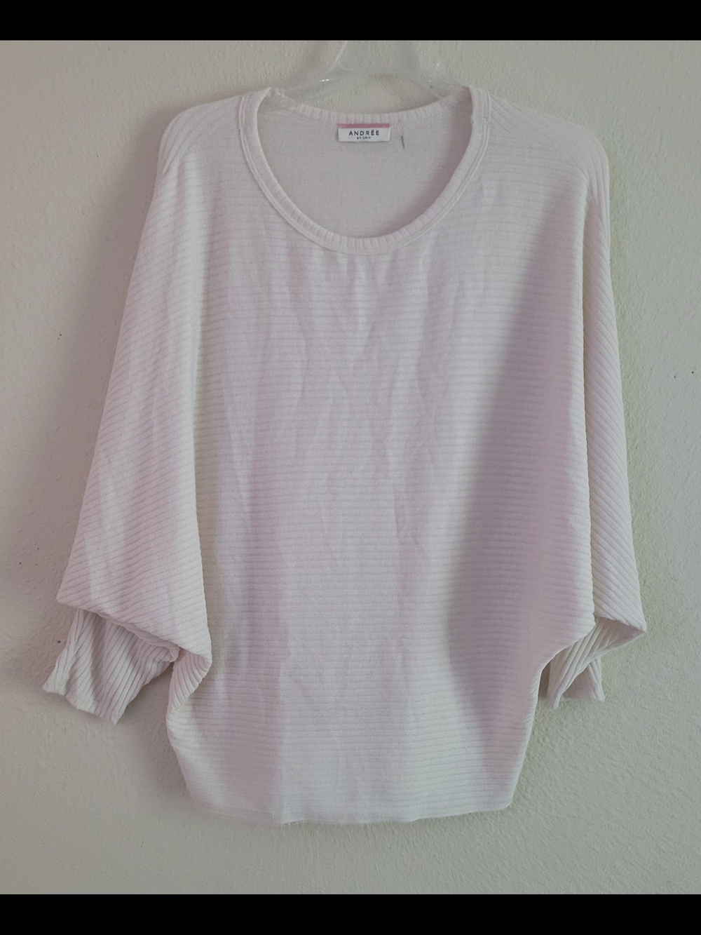 Andree White Ribbed Dolman Sleeve Top